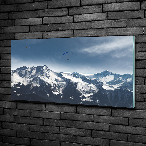 Schilderij op glas Paragliden in de Alpen