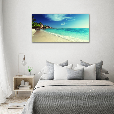 Schilderij op glas strand op de Seychellen
