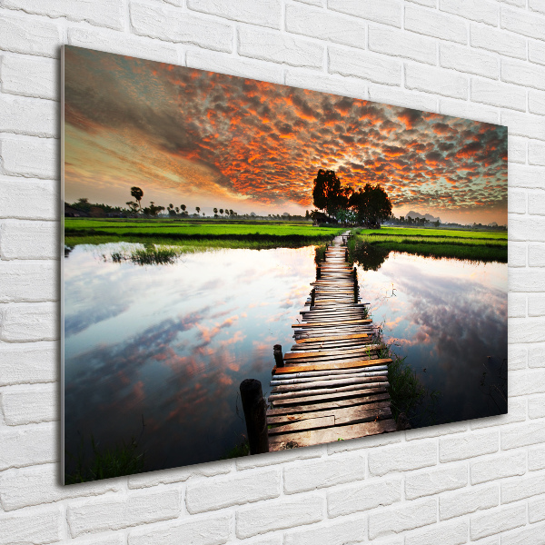 Foto schilderij op glas Houten brug