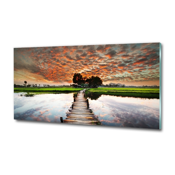 Foto schilderij op glas Houten brug