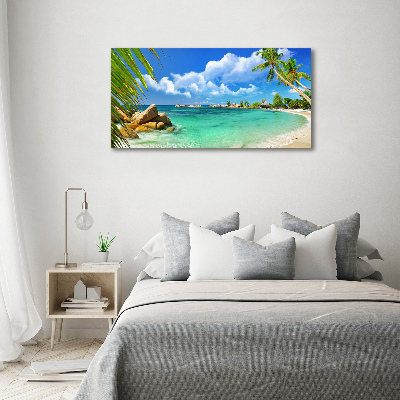 Schilderij op glas strand op de Seychellen