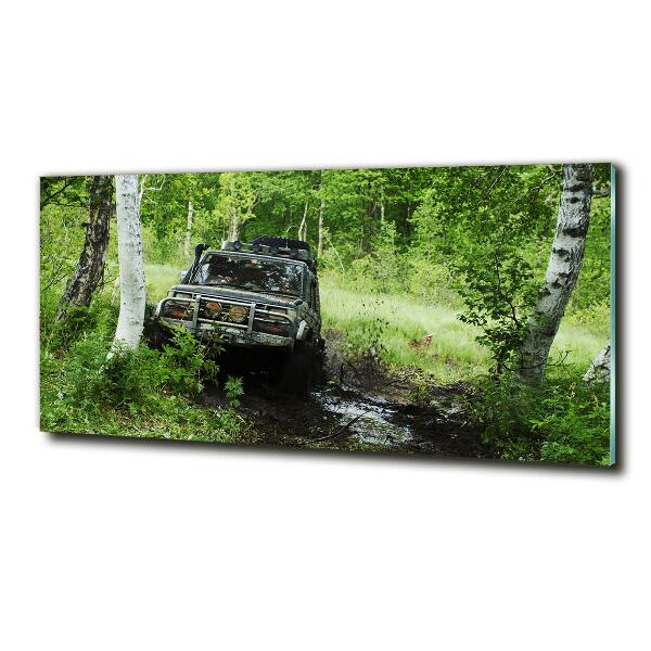 Schilderij glas Jeep in het bos