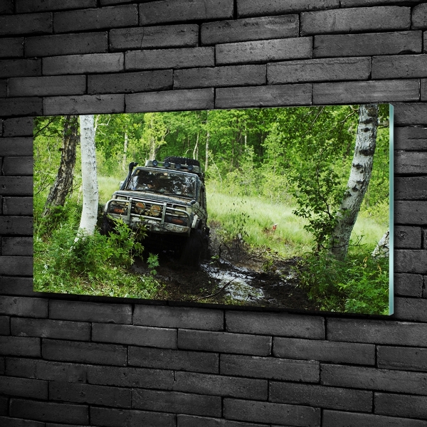 Schilderij glas Jeep in het bos