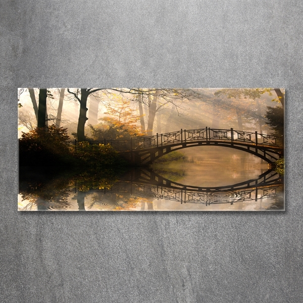 Schilderij op glas Oude brug in de herfst