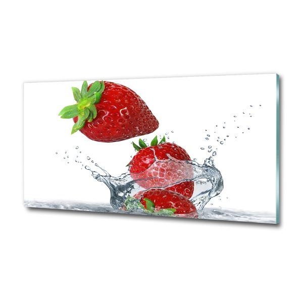 Foto schilderij op glas Aardbeien en water