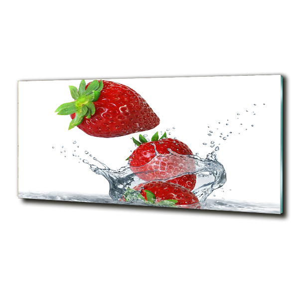 Foto schilderij op glas Aardbeien en water