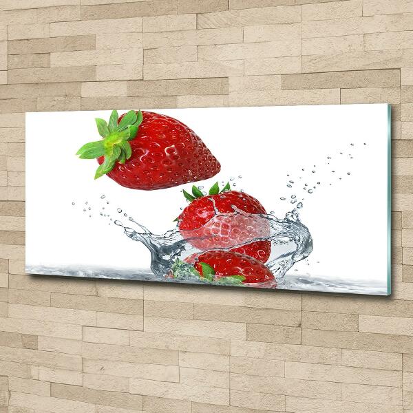 Foto schilderij op glas Aardbeien en water