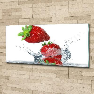 Foto schilderij op glas Aardbeien en water
