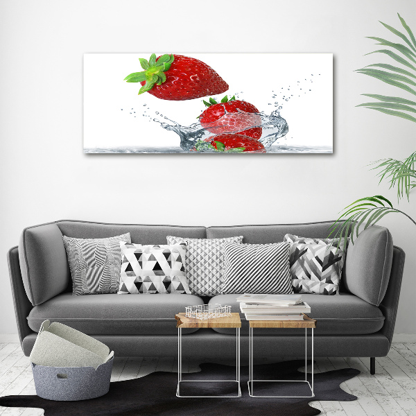 Foto schilderij op glas Aardbeien en water