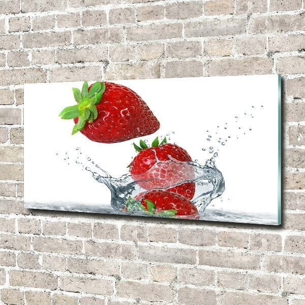 Foto schilderij op glas Aardbeien en water