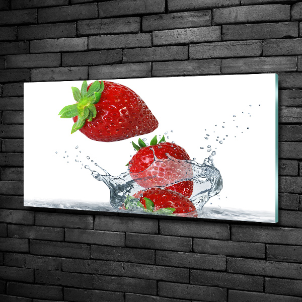 Foto schilderij op glas Aardbeien en water