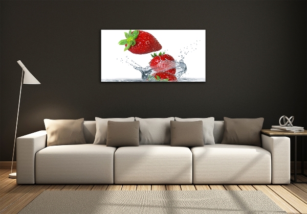 Foto schilderij op glas Aardbeien en water