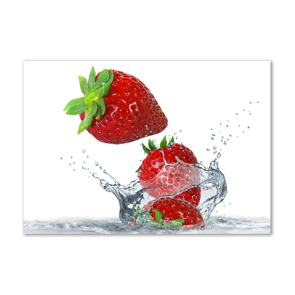 Foto schilderij op glas Aardbeien en water