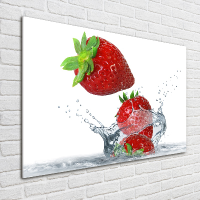 Foto schilderij op glas Aardbeien en water