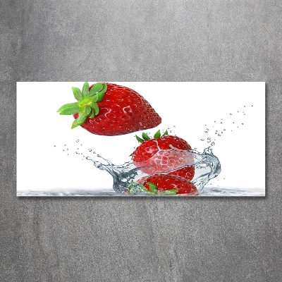 Foto schilderij op glas Aardbeien en water