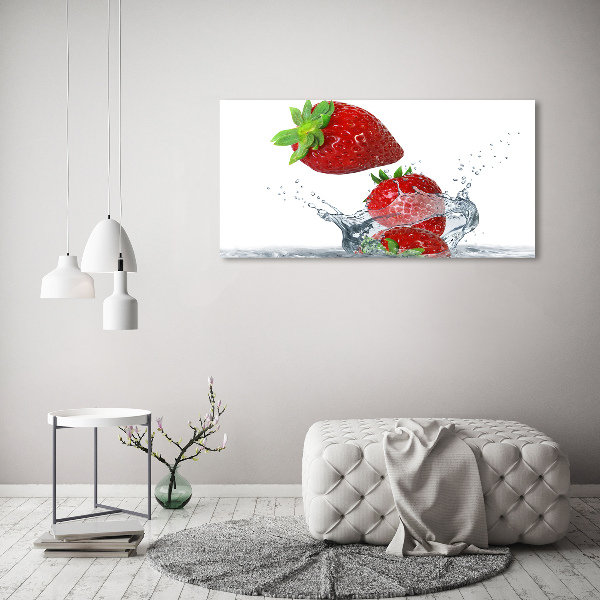 Foto schilderij op glas Aardbeien en water