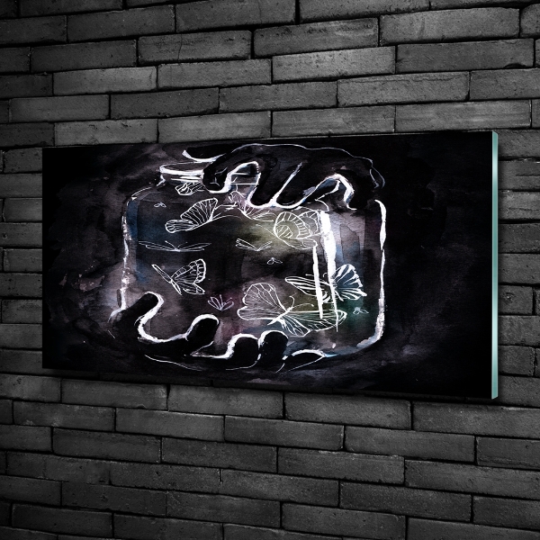 Glazen schilderij Vlinders in een pot