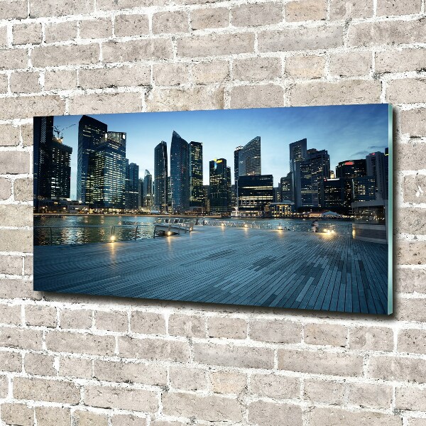 Schilderij glas Singapore bij nacht