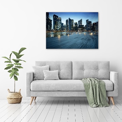 Schilderij glas Singapore bij nacht
