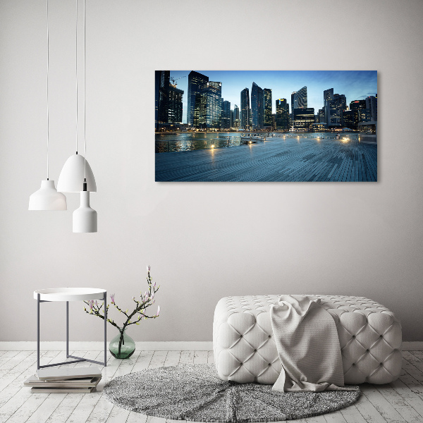 Schilderij glas Singapore bij nacht