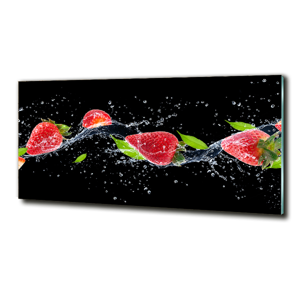 Schilderij glas Aardbeien en water