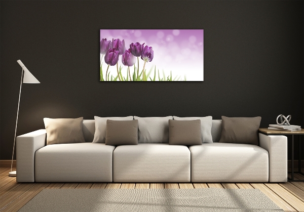 Foto schilderij op glas Paarse tulpen