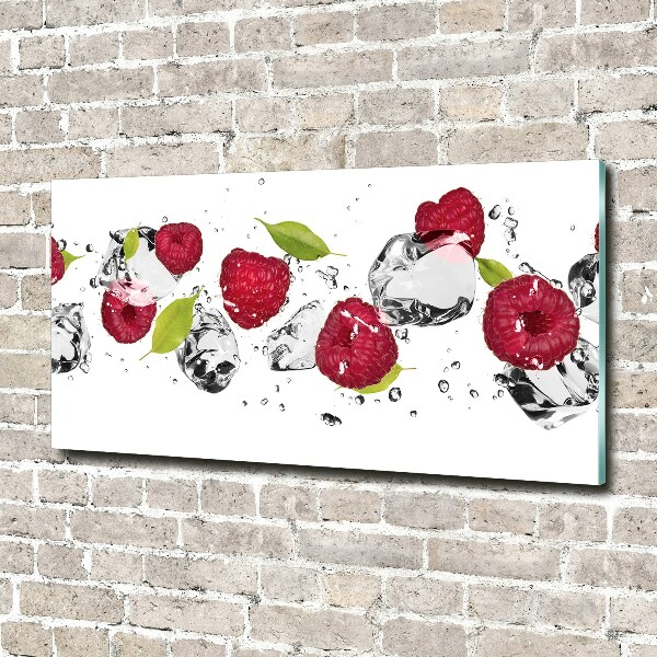 Schilderij glas Framboos en water