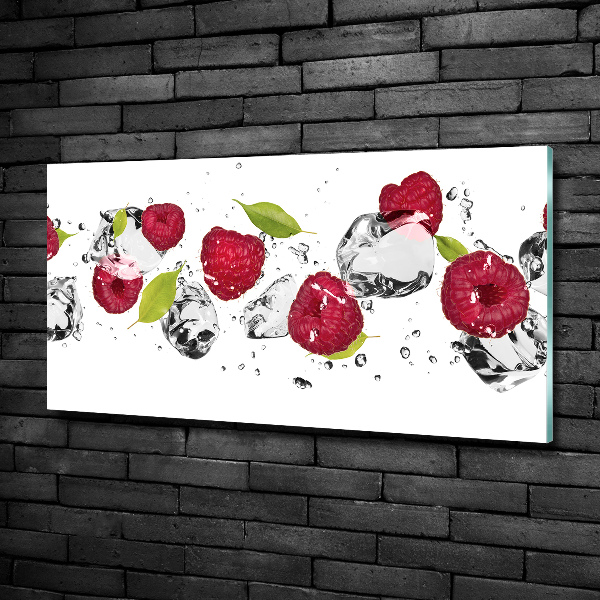 Schilderij glas Framboos en water