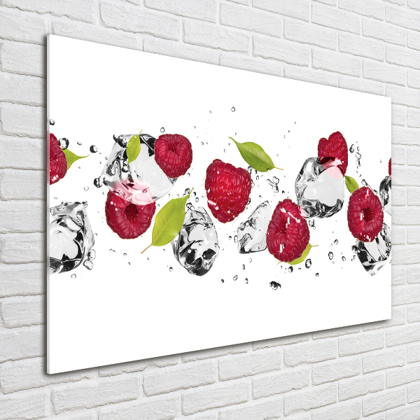 Schilderij glas Framboos en water