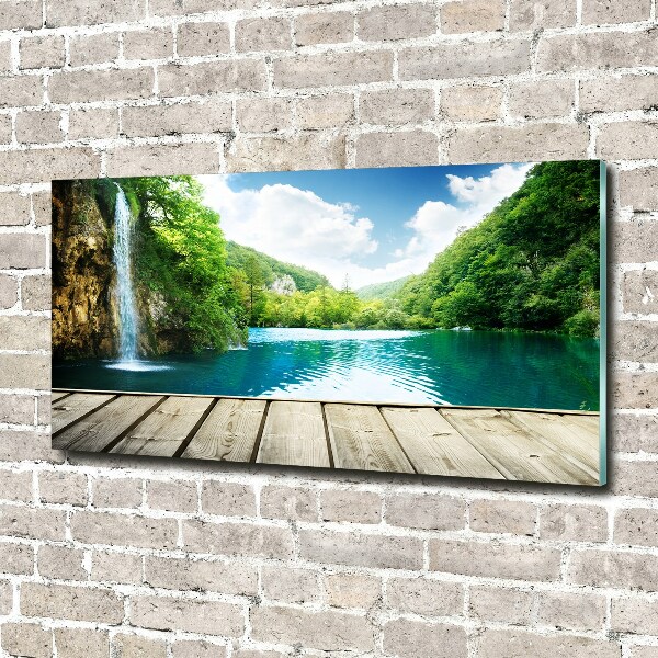 Schilderij glas Waterval in het bos