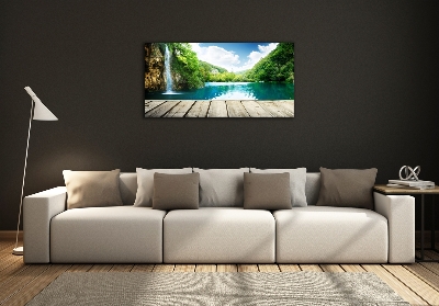 Schilderij glas Waterval in het bos