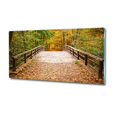 Foto schilderij op glas Brug in het herfstbos