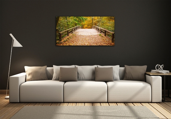 Foto schilderij op glas Brug in het herfstbos