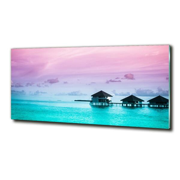 Schilderij op glas Bungalows boven het water