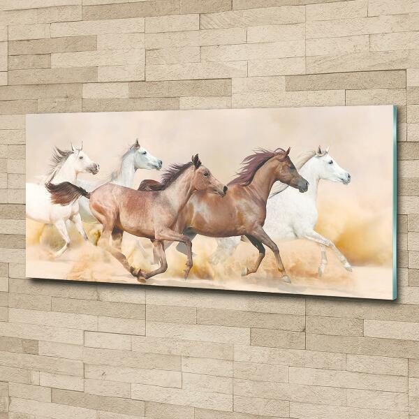 Schilderij glas Paarden in galop
