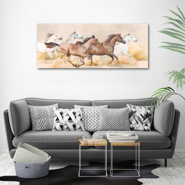 Schilderij glas Paarden in galop