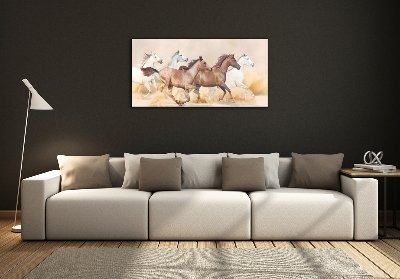 Schilderij glas Paarden in galop