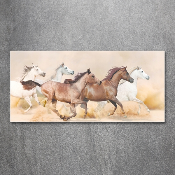 Schilderij glas Paarden in galop