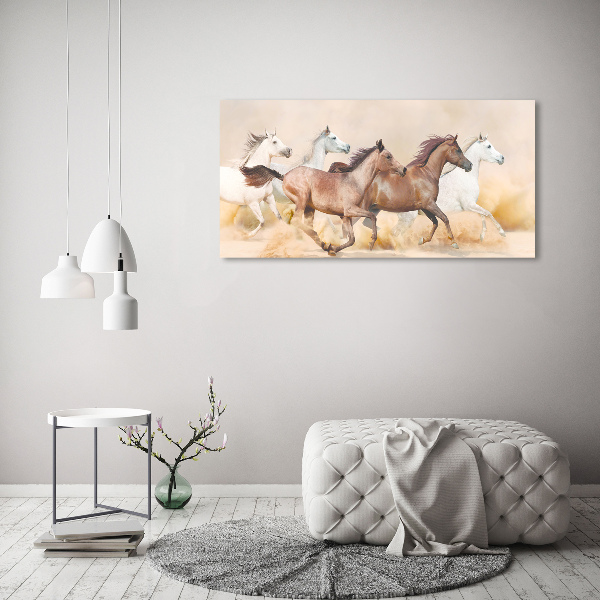 Schilderij glas Paarden in galop