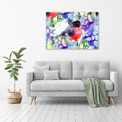 Schilderij glas Vogel en bloemen