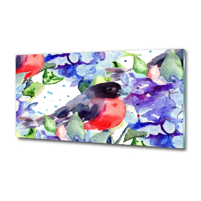 Schilderij glas Vogel en bloemen