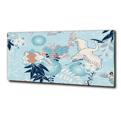 Schilderij op glas Kraanvogel en bloemen