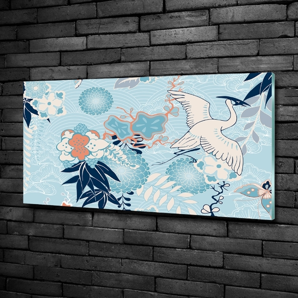 Schilderij op glas Kraanvogel en bloemen