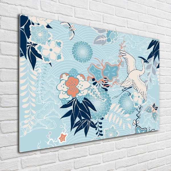 Schilderij op glas Kraanvogel en bloemen