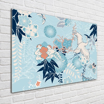 Schilderij op glas Kraanvogel en bloemen