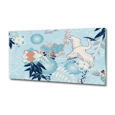 Schilderij op glas Kraanvogel en bloemen