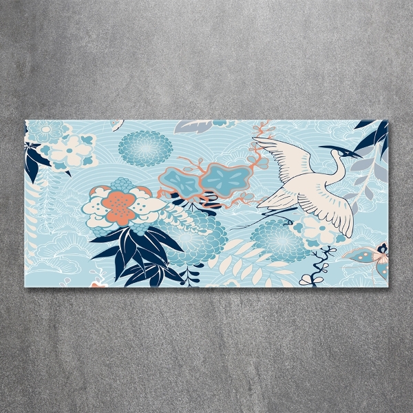 Schilderij op glas Kraanvogel en bloemen