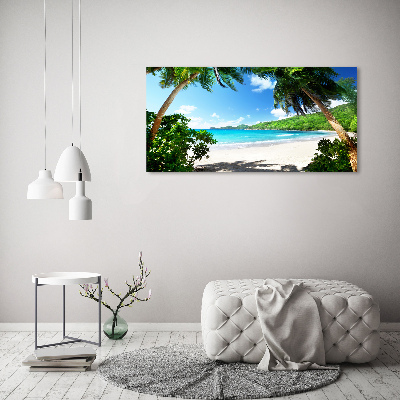 Glazen schilderij strand op de Seychellen