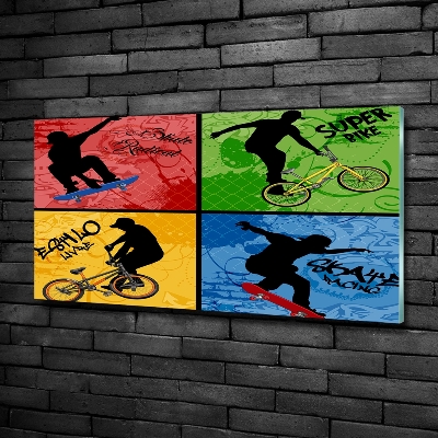 Schilderij glas Fiets en skateboard