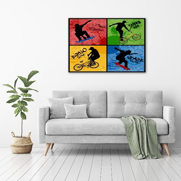 Schilderij glas Fiets en skateboard